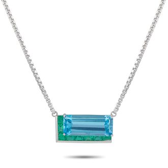 Luxury Bazaar Platinum and 18K White Gold 1.20ct Emerald and Topaz Necklace MF02-041326