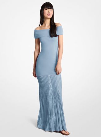 Michael Kors Pleated Stretch Knit Off-The-Shoulder Maxi Dress