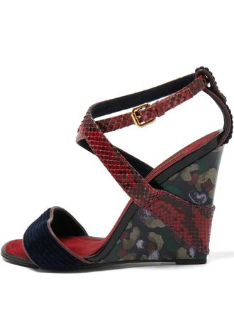 Louis Vuitton 105mm leather wedge sandals - women - Leather/Snakeskin/Velvet/Leather - 38 - Red