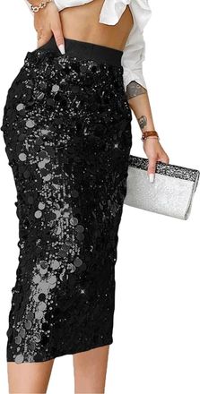 Generic Sequin Long Pencil Skirt Women Elegant Glitter Big Sequin Bodycon Mid Skirt Sparkly Outfit