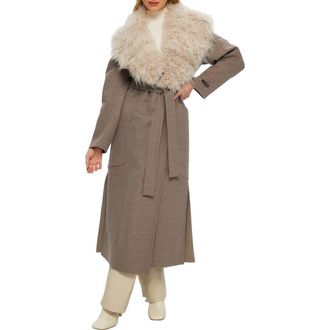 Gorski Double Face Wool And Cashmere Coat with Detachable Genuine Shearling Collar with Belt in Light Brown/beige at Nordstrom, Size Large