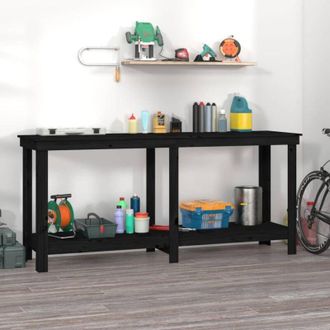 vidaXL Vidaxl - Banco De Trabajo De Madera Maciza De Pino Negro 180x50x80 Cm