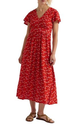 Seasalt Cornwall Chateaux Floral Organic Cotton Midi Dress in Echinacea Stems Tomato at Nordstrom, Size 10 Us