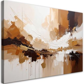 Feeby Cuadro Sobre Lienzo Paisaje Abstracto En Tonos C&aacute;lidos Marrones Y Dorados 100x70