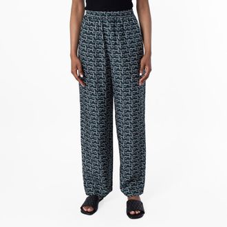 Burberry Womens Silver / Green Printed Silk Trousers, Brand Size 4 ( US Size 2 )