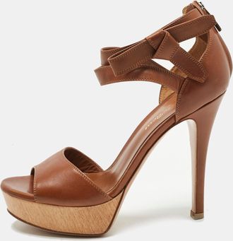 Gianvito Rossi Brown Leather Platform Ankle Strap Sandals