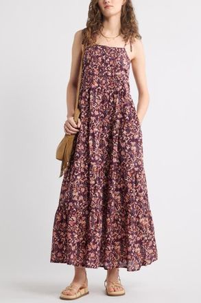 Treasure & Bond Tie Shoulder Tiered Maxi Dress in Purple Batik Brush at Nordstrom, Size Large