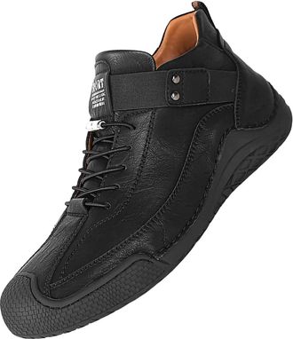 Generic Mens Leather Business Shoes Vintage Patent Lace-ups Sneakers Round Toe Leather Shoe Block Heel Non Slip Fashion High Top Footwear for Both Office and 