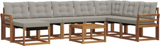 vidaXL Conjunto De Sof&aacute;s De Exterior 9 Uds. Natural Y Gris Claro Vidaxl