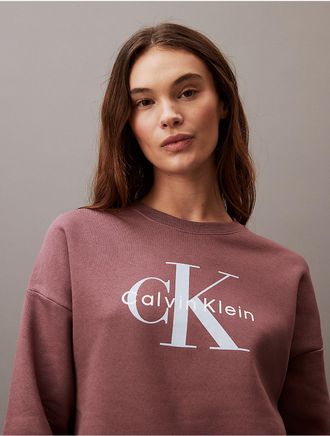 Calvin Klein Womens Monologo Fleece Relaxed Crewneck Sweatshirt - Brown - XS