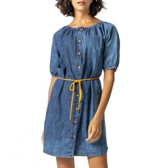 Lilla P Womens Belted Button Down Dress In Denim