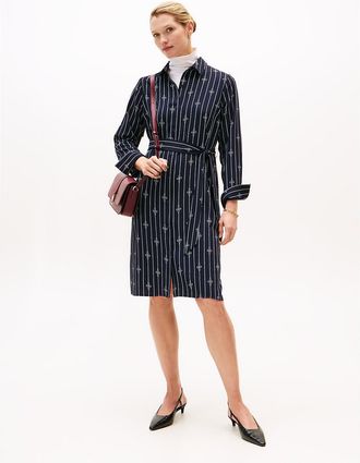 Tommy Hilfiger Womens Rope Print Belted Midi Shirtdress - Navy - XXS