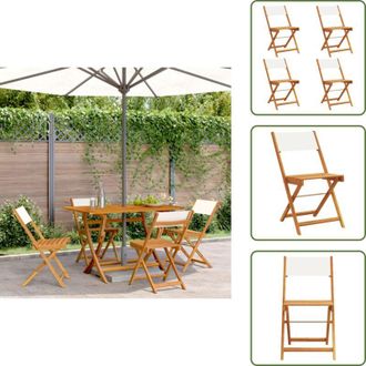 vidaXL The Living Store Sedie da Giardino Pieghevoli 4pz Bianco Crema Tessuto e Legno - Sedie pieghevoli