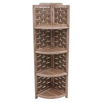 Hhg Estanter&iacute;a Esquinera Hhg 655, Soporte De Estanter&iacute;a, Plegable 4 Estantes, Madera De Paulownia 110cm, Marr&oacute;n, Mimbre Marr&oacute;n