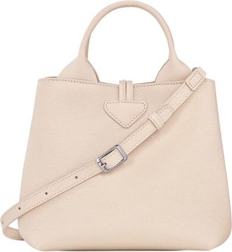Longchamp Le Roseau Pink Small Handbag With Adjustable And Removable Shoulder Strap In Leather