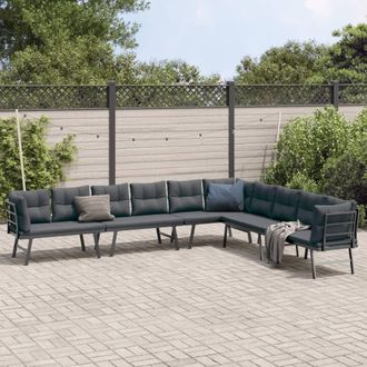 vidaXL Bancos De Jard&iacute;n Cojines 4 Pzas Acero Recubrimiento Polvo Negro Vidaxl