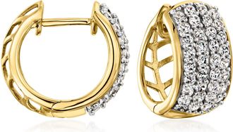 Ross-Simons Pave Lab-Grown Diamond Hoop Earrings in 18kt Gold Over Sterling