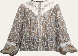Kobi Halperin Chrissy Pintuck Paisley-Print Lace-Trim Blouse