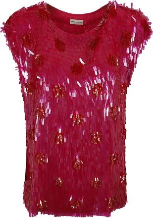 Dries Van Noten Fuchsia Sequin-Embellished Sleeveless Top