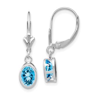 Diamond2Deal 14k White Gold 7x5mm Oval Blue Topaz Drop Dangle Earrings