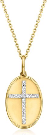 Ross-Simons Diamond Cross Oval Pendant Necklace in 18kt Gold Over Sterling