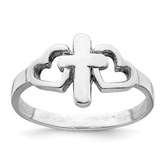 Diamond2Deal Sterling Silver Rhodium plated Hearts & Cross Ring