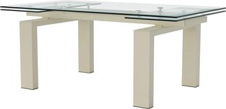 Vente-Unique Mesa de comedor extensible - Cristal templado y metal biege - Transparente - 8 a 10 cubiertos - LUBANA