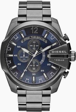 Diesel Mens Diesel DZ4329 Mega Chief Chronograph Blue Dial Gunmetal Ion-plated Mens Watch - Silver/Blue