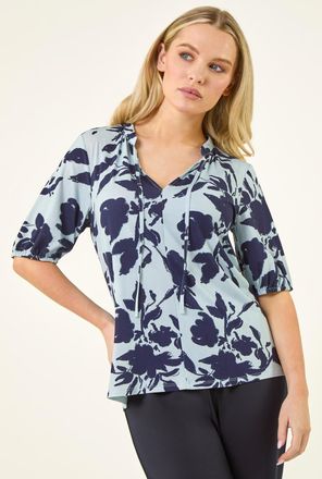 Roman Floral Tie Front Top