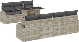 vidaXL Garden Sofa Set with Cushion 8 pcs Light grey Poly rattan Vidaxl
