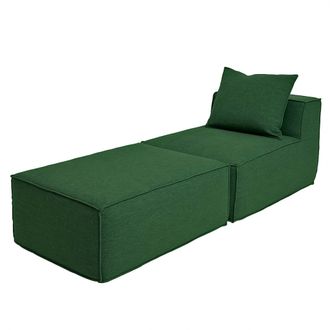 Hhg [non Utilizzato] Chaise Longue/modulo Divano Hhg-399, Poltrona Ottomano Recamiere, Stoffa/tessuto (300 G/m&sup2;) 63x75x194 Cm, Verde