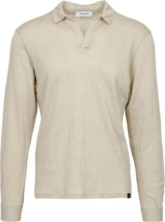 Gran Sasso Linnen Gestreepte Polo V-Hals Shirt - Heren - Polos - Beige - L - Linnen - Tops