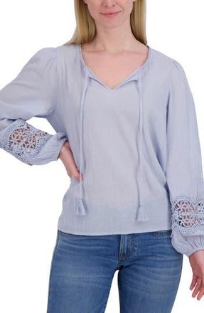 Lucky Brand Lace Sleeve Top in Chambray Blue at Nordstrom Rack, Size X-Small