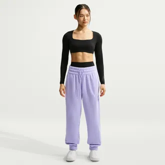 Nike Womens One Therma-FIT Mid-Rise Fleece Jogger Pants in Purple | IO1050-580