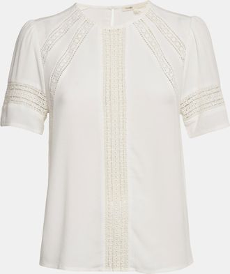 Maje White Lace Trim Crepe Top