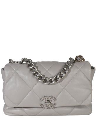 Chanel Grey Quilted Leather Large 19 Flap Bag (Authentic Pre-Loved)