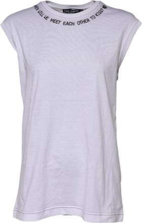 Dolce & Gabbana Wit Mouwloos Bedrukt Tank T-shirt - Dames - Tops zonder mouwen - Wit - 2XS - Katoen - Tops