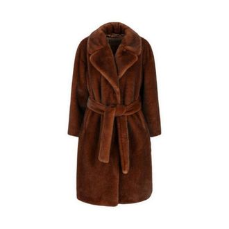 Herno Belted Coats, female, Brown, Size: 2XS Long Faux Fur Coat