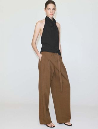 Mango Top halter drappeggiato nero - Donna - XS - MANGO