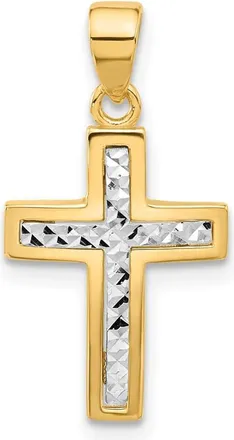 Diamond2Deal 14k Two-tone Gold Polished and Diamond-cut Cross Pendant