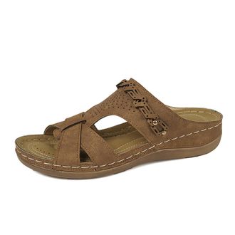 Generic Womens Mules with Footbed Orthopaedic Shoes Womens Faux Leather Slippers Slides Peep Toe Slippers Summer Shoes Non-Slip Slippers Summer Comfortable Fl