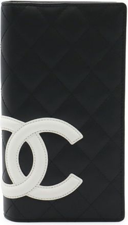 Chanel Black Pink White Leather Long Wallet (Bi-Fold) (Pre-Owned)