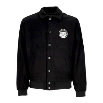 Ripndip Varsity Jack Zwart Geborduurd Zachte Pasvorm - Heren - Zomerjassen - Zwart - M - Wol - Jassen