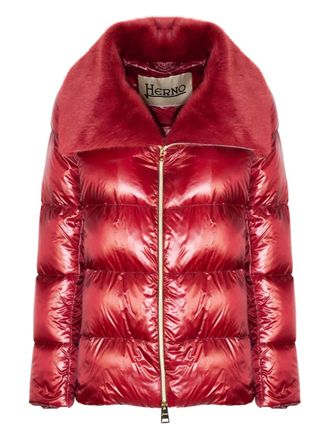 Herno trimmed-collar quilted puffer jacket - women - Nylon/Artificial Fur - 40 - Red