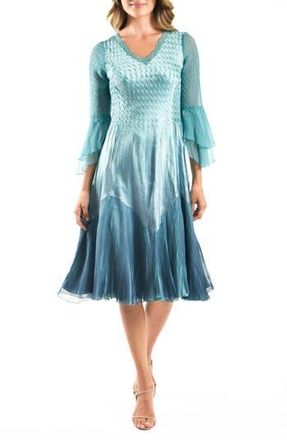 Komarov Bell Sleeve Charmeuse & Chiffon Cocktail Dress in Marine Night Ombre at Nordstrom Rack, Size X-Large