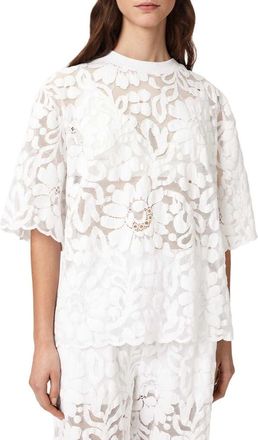 AllSaints Amelie Floral Lace T-Shirt in Optic White at Nordstrom, Size X-Small
