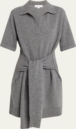 Michael Kors Tie-Waist Cashmere Polo Sweater Mini Dress