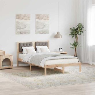 vidaXL Bed Frame with Headboard Taupe 120 x 190 cm Solid Pine Wood vidaXL