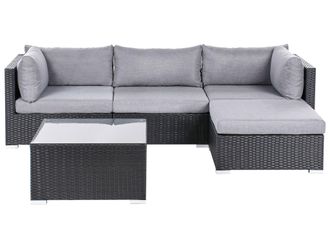 Beliani Divano Da Giardino Con Tavolino Quadrato In Vimini Nero E Rattan Grigio Cuscini Sano