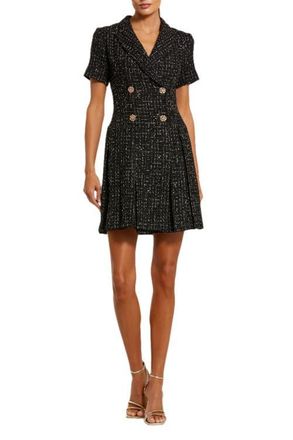 Mac Duggal Short Sleeve V-Neck Tweed Blazer Mini Dress in Black at Nordstrom, Size 10